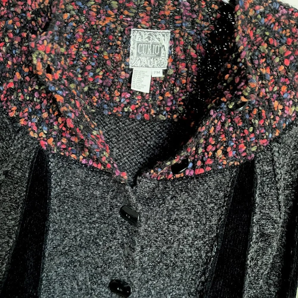 Curio Bell Sleeve Button Cardigan Sweater Boucle Collar Jacket MP Gray Black
